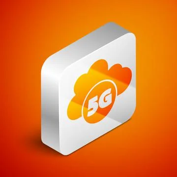 Isometric Cloud 5G new wireless internet wifi connection icon isolated on orange Stock Illustration