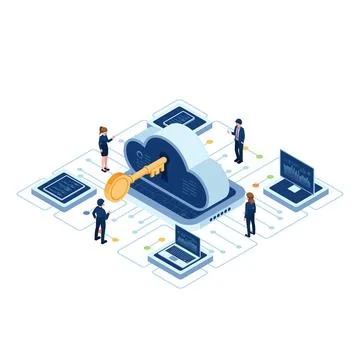 Isometric Cloud-Based Solution with Key and User Illustrazione stock