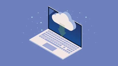 Isometric cloud computing and download animation on laptop screen represent.. Stock Footage 334527148