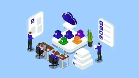 Isometric Cloud Computing and IT Infrastructure Management Team Vector Illu.. Stock Footage 337940649