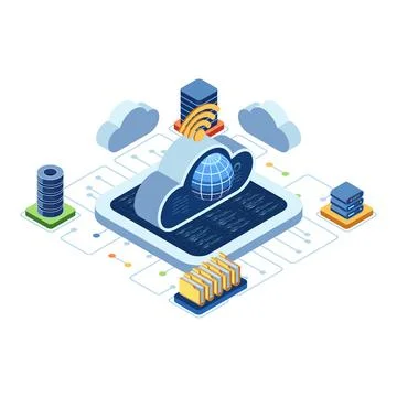 Isometric Cloud Computing with Global Network and Data Center Stock Illustration