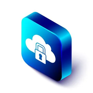 Isometric Cloud computing lock icon isolated on white background. Security Stock Illustration