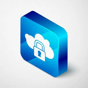 Isometric Cloud computing lock icon isolated on grey background. Security Stock Illustration
