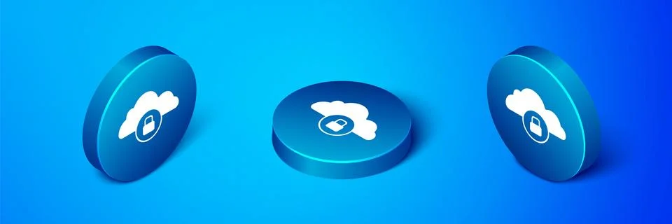 Isometric Cloud computing lock icon isolated on blue background. Security, .. Stock Illustration