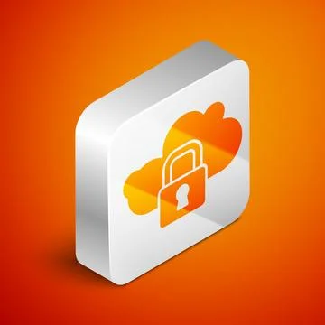 Isometric Cloud computing lock icon isolated on orange background. Security.. Stock Illustration