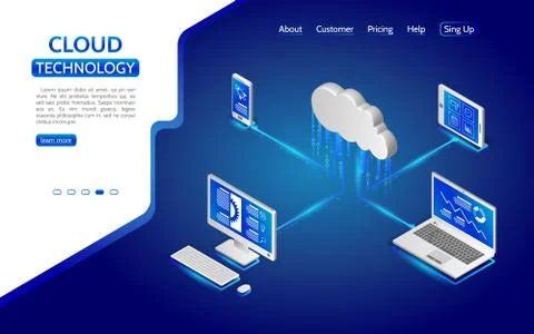 Isometric cloud computing services concept. Stock Illustration