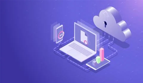 Isometric Cloud data storage center and cloud computing concept Stock Illustration