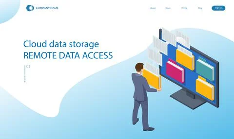 Isometric Cloud data storage remote data access, secure data storage access task Illustrazione stock