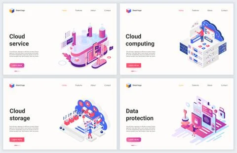 Isometric cloud data storage technology vector illustration, cartoon 3d modern Stock Illustration