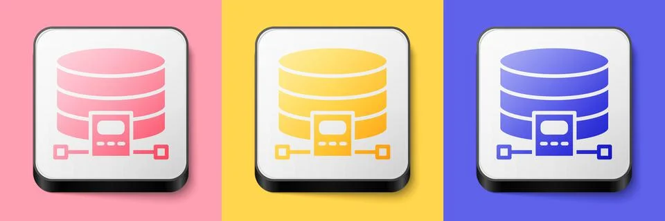 Isometric Cloud database icon isolated on pink, yellow and blue background Stock Illustration
