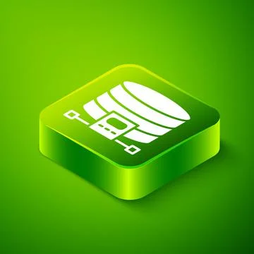 Isometric Cloud database icon isolated on green background. Cloud computing 스톡 일러스트