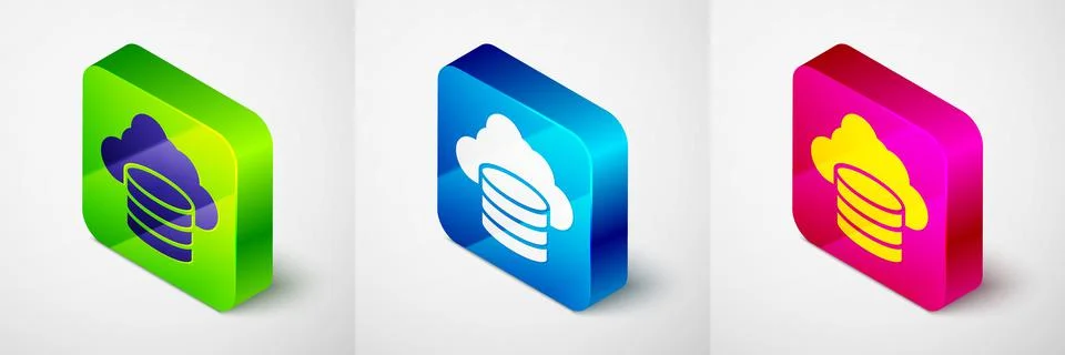 Isometric Cloud database icon isolated on grey background. Cloud computing Stock Illustration