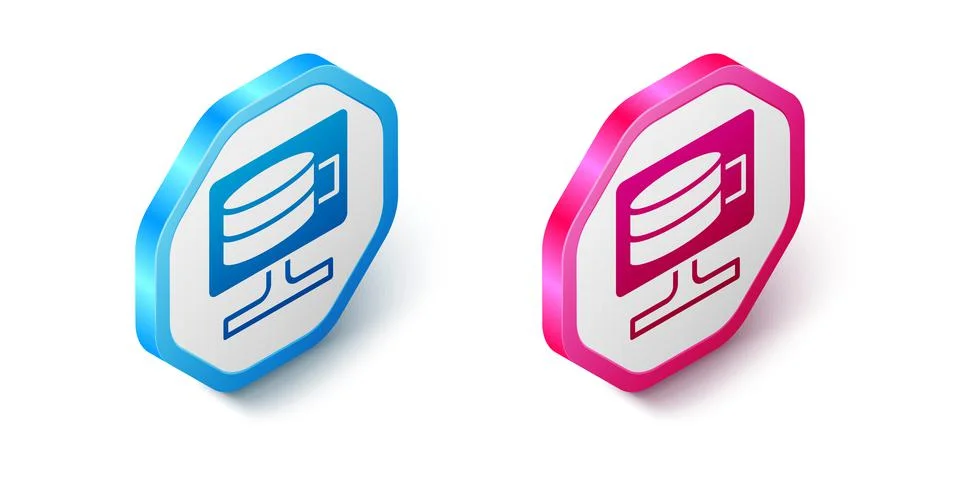 Isometric Cloud database icon isolated on white background. Cloud computing Stock Illustration