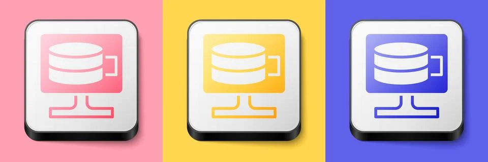 Isometric Cloud database icon isolated on pink, yellow and blue background イラスト素材