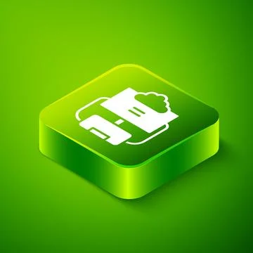 Isometric Cloud database icon isolated on green background. Cloud computing 스톡 일러스트