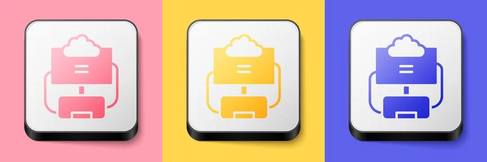 Isometric Cloud database icon isolated on pink, yellow and blue background Stock Illustration