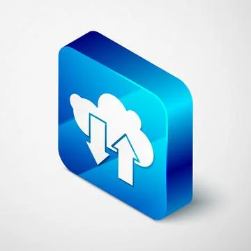 Isometric Cloud download and upload icon isolated on grey background. Blue イラスト素材