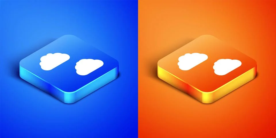 Isometric Cloud icon isolated on blue and orange background. Square button 스톡 일러스트