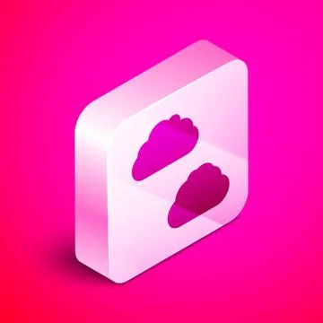 Isometric Cloud icon isolated on pink background. Silver square button. Vector Stock Illustration