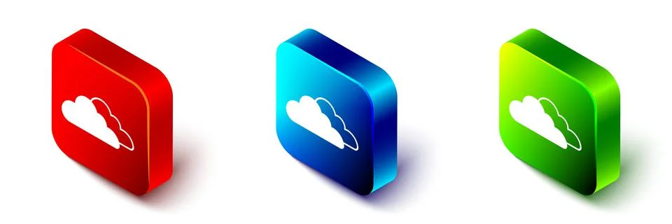 Isometric Cloud icon isolated on white background. Red, blue and green square Stock Illustration