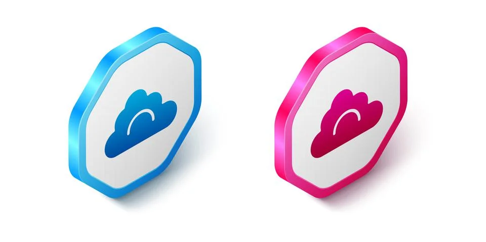 Isometric Cloud icon isolated on white background. Hexagon button. Vector Stock Illustration