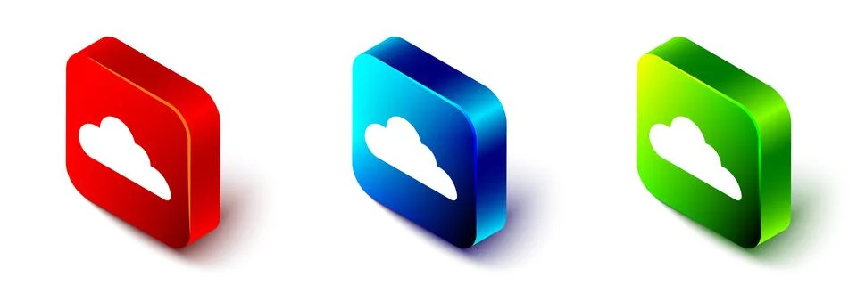 Isometric Cloud icon isolated on white background. Red, blue and green square Stock Illustration
