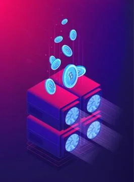 Isometric cloud mining concept. Stockillustratie