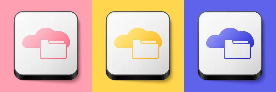 Isometric Cloud or online library icon isolated on pink, yellow and blue Stock Illustration