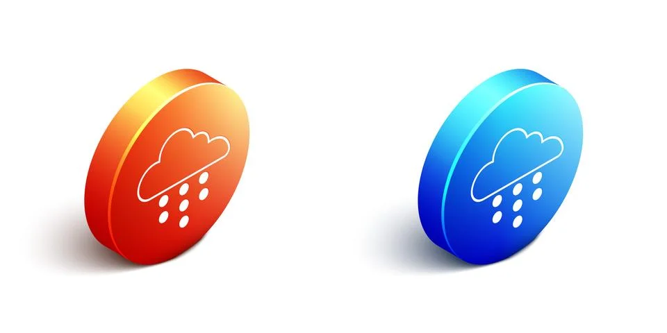 Isometric Cloud with rain icon isolated on white background. Rain cloud Stock Illustration