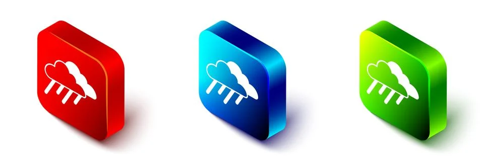 Isometric Cloud with rain icon isolated on white background. Rain cloud Stock Illustration