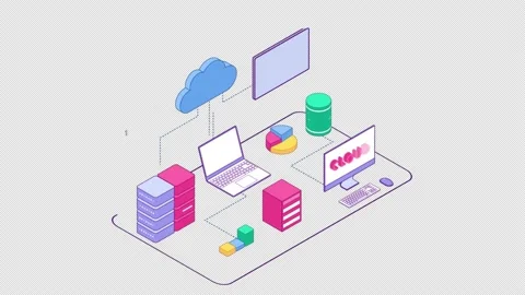 Isometric Cloud Service Scene On Alpha Stock Footage 194397908