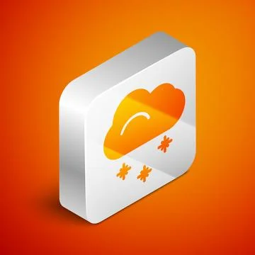 Isometric Cloud with snow icon isolated on orange background. Cloud with sn.. Stock Illustration