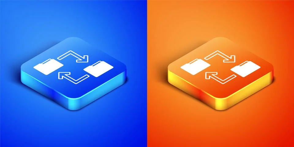 Isometric Cloud storage text document folder icon isolated on blue and orange Stock Illustration