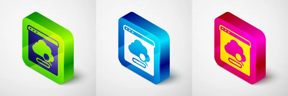 Isometric Cloud technology data transfer and storage icon isolated on grey Stock Illustration