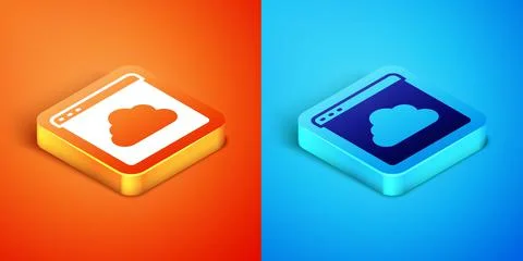 Isometric Cloud technology data transfer and storage icon isolated on orange and イラスト素材
