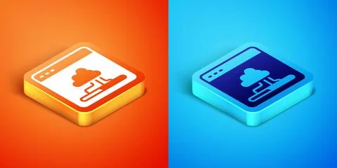 Isometric Cloud technology data transfer and storage icon isolated on orange and イラスト素材
