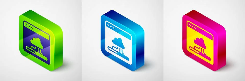 Isometric Cloud technology data transfer and storage icon isolated on grey Stock Illustration