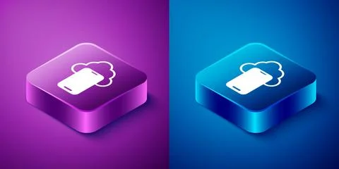 Isometric Cloud technology data transfer and storage icon isolated on blue an Stock Illustration