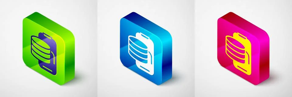 Isometric Cloud technology data transfer and storage icon isolated on grey .. Illustrazione stock