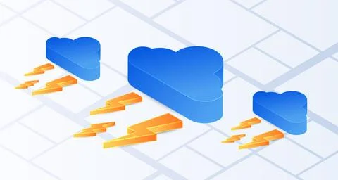 Isometric clouds and lightning on white background. Elements for weather fo.. 스톡 일러스트