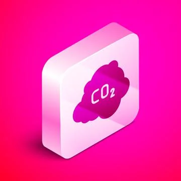 Isometric CO2 emissions in cloud icon isolated on pink background. Carbon Stock Illustration