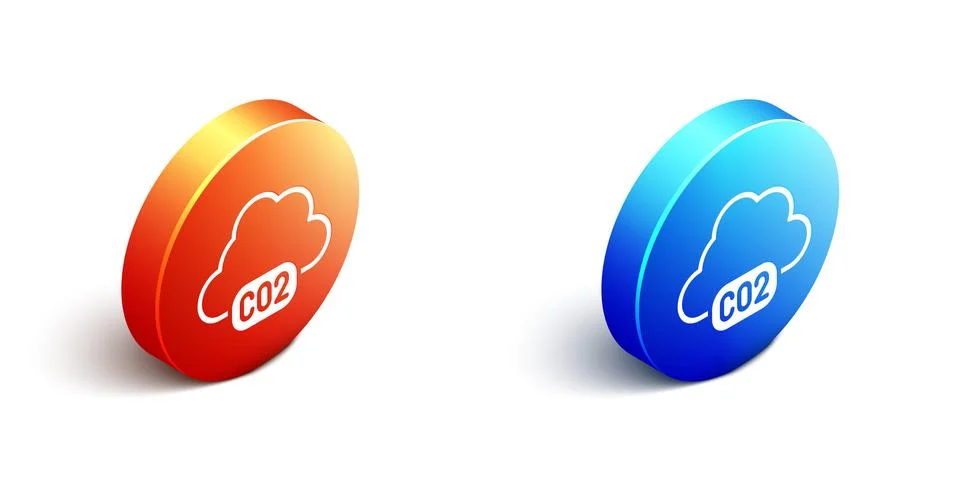 Isometric CO2 emissions in cloud icon isolated on white background. Carbon Stock Illustration