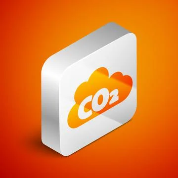 Isometric CO2 emissions in cloud icon isolated on orange background. Carbon Stock Illustration