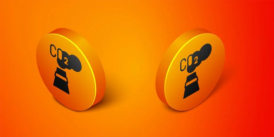 Isometric CO2 emissions in cloud icon isolated on orange background. Carbon Stock Illustration