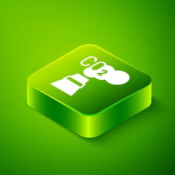 Isometric CO2 emissions in cloud icon isolated on green background. Carbon di Stock Illustration