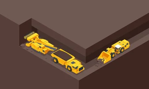 Isometric coal mining machine. Underground truck is a 20 metric tonne Stockillustratie