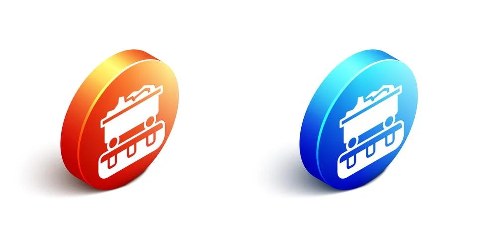 Isometric Coal train wagon icon isolated on white background. Rail Illustrazione stock