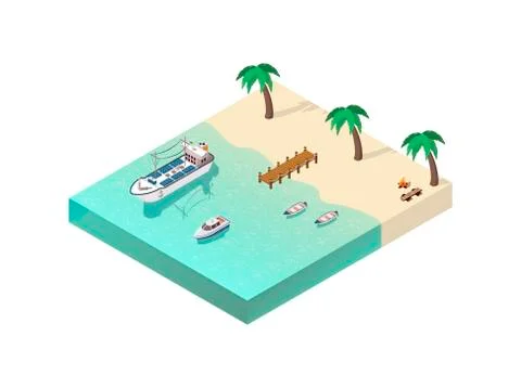 Isometric Coastal Line Composition Stock Illustration