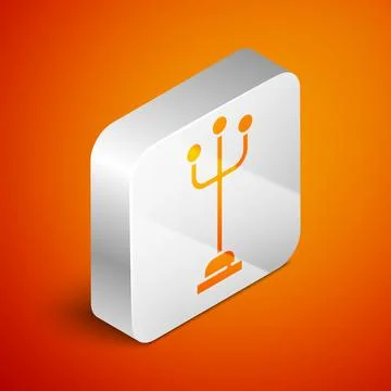 Isometric Coat stand icon isolated on orange background. Silver square button Illustrazione stock