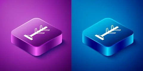 Isometric Coat stand icon isolated on blue and purple background. Square button Stockillustratie